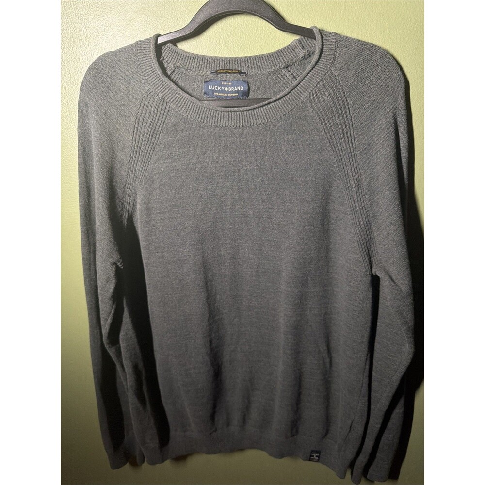 Lucky Brand Men's Welterweight Crew Neck Gray Sweater Sz Medium